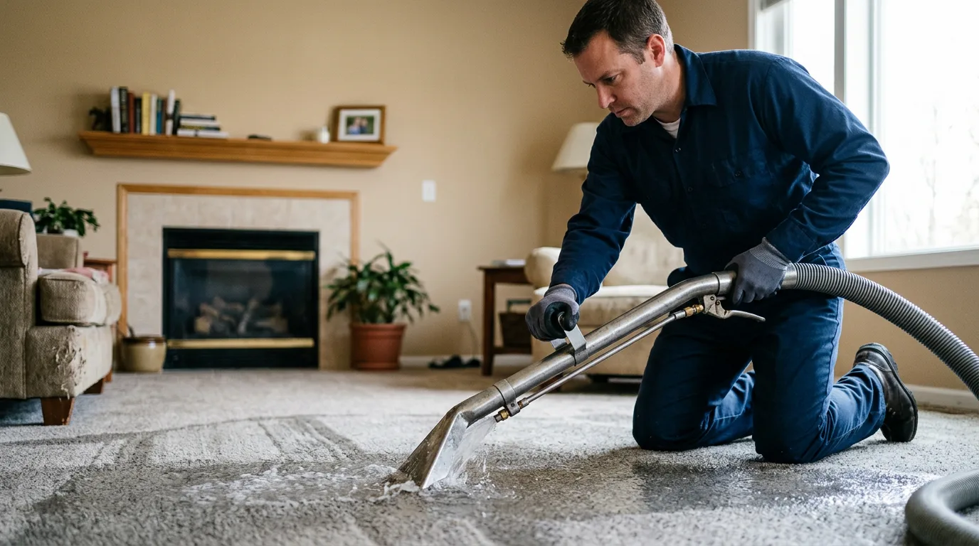 Water damage restoration technician working near Yorkshire, NY